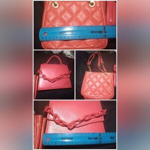 Elegant Coral Handbag with Chain Detail